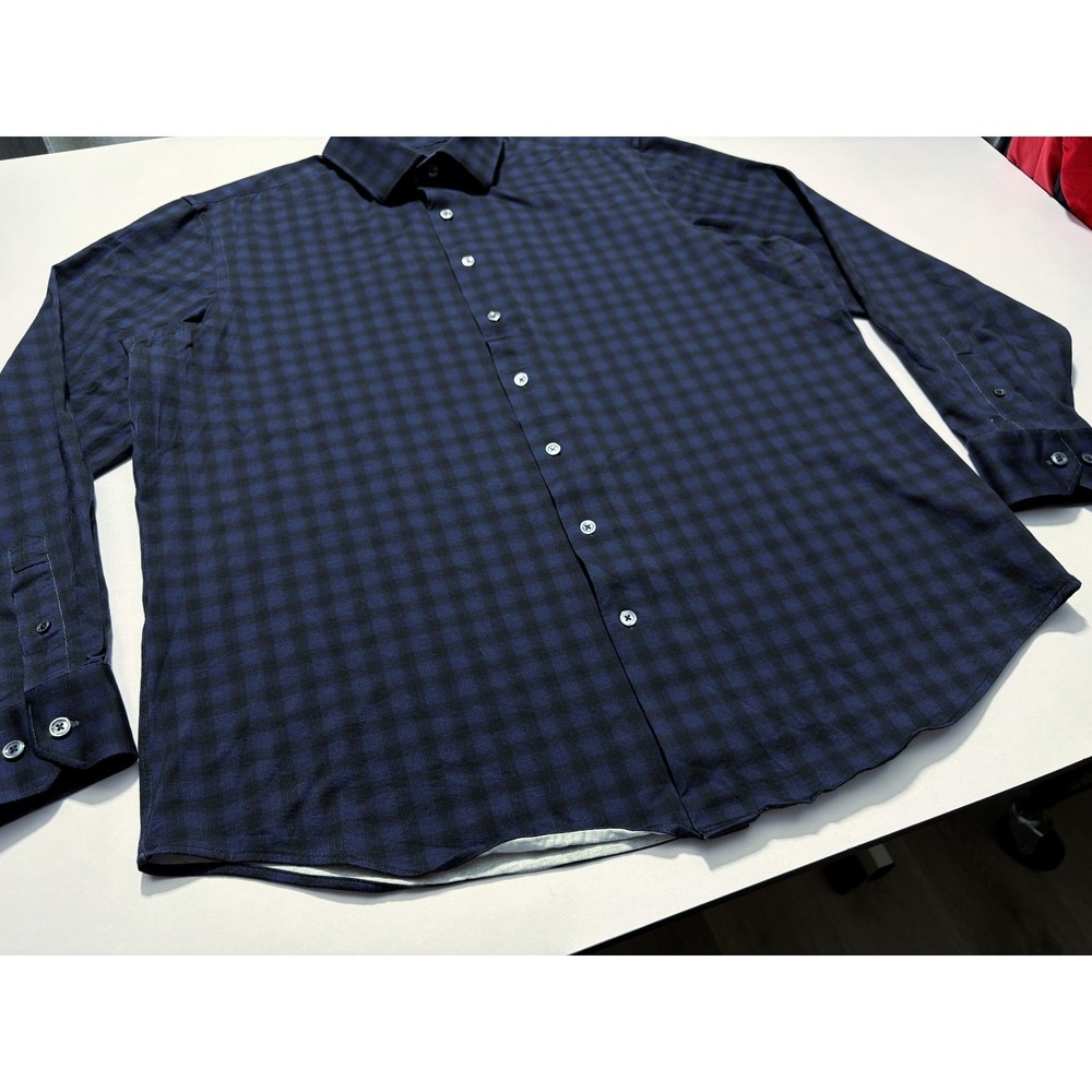 Bugatchi Shirt OoohCotton Tech 8 Way Stretch Button Up Blue Gingham Check Men XL - Picture 6 of 15